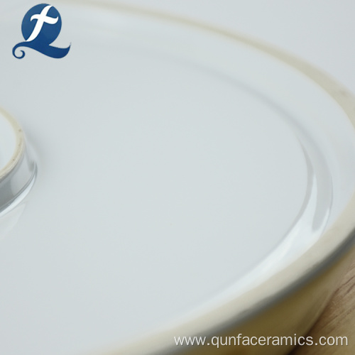 Customized Round Ceramic Plate With Wooden Dish